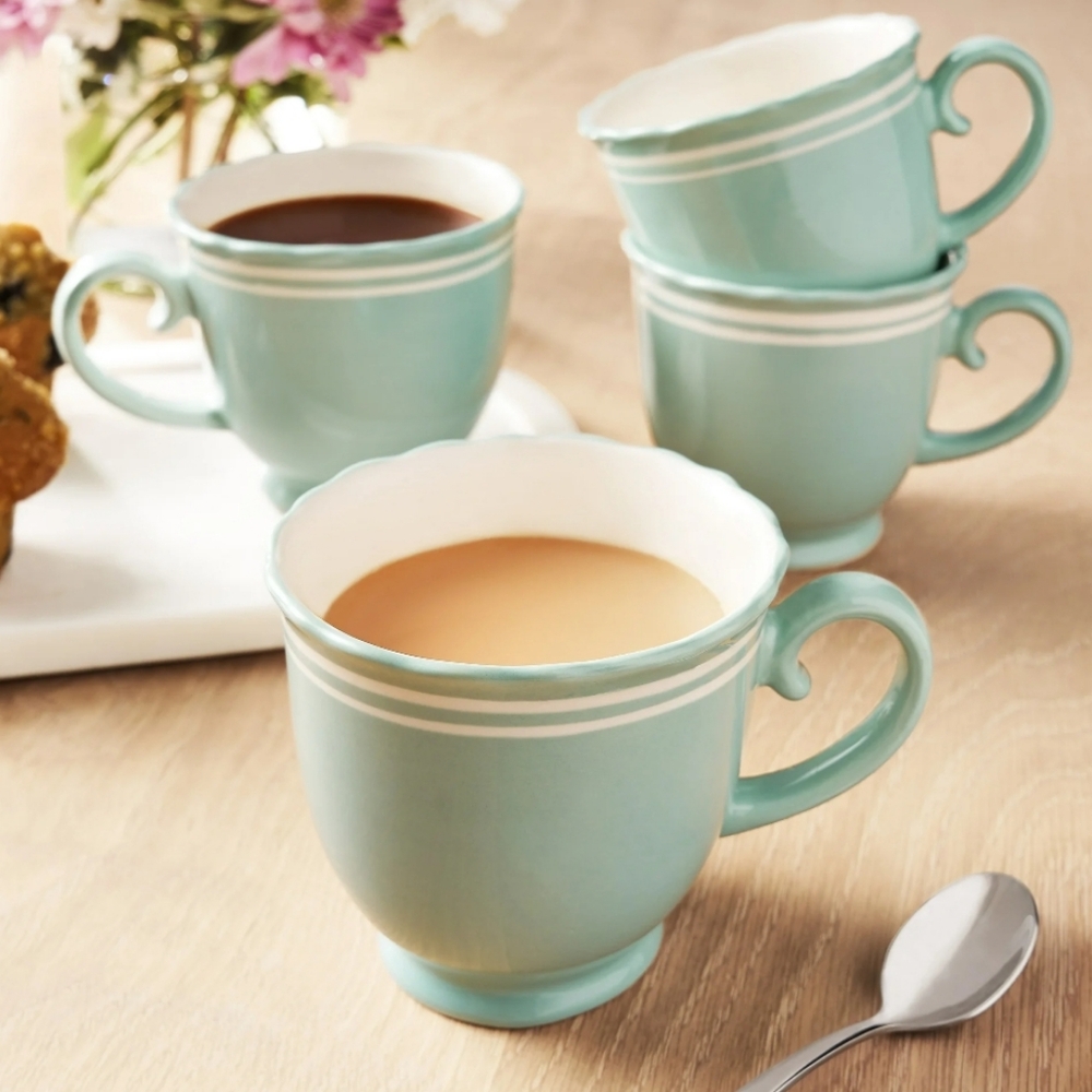 💕 New 2025 The Pioneer Woman Ainsley Sage Blue Ceramic 16oz Mug Set Of 4